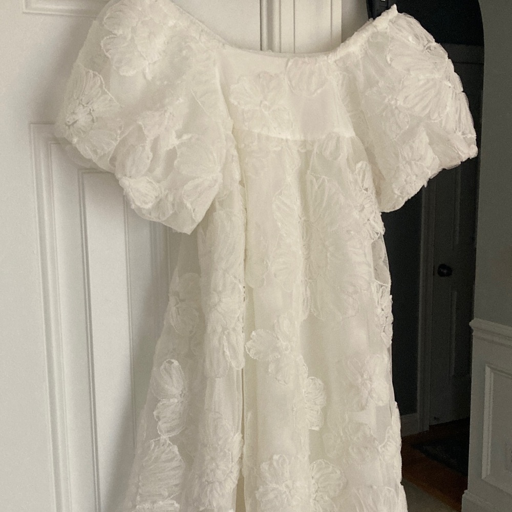 New: Zara White Organza Dress. Puff Sleeves. Size 7